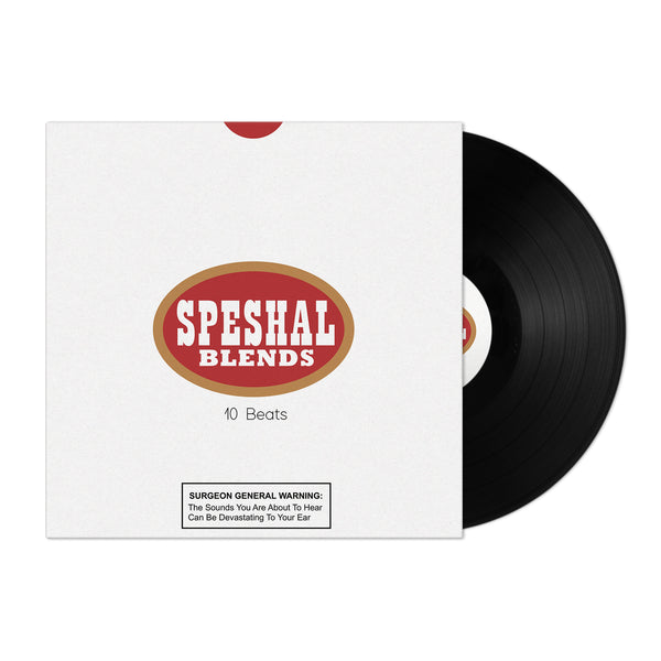 Vinyl record with Speshal Blends packaging on a white background
