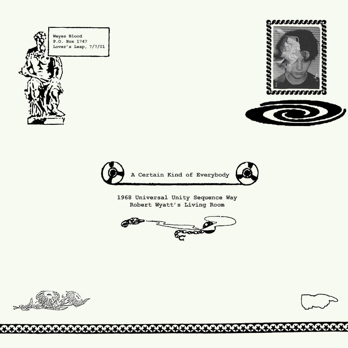 Close-up of A Certain Kind of Everybody album cover featuring abstract illustrations and text