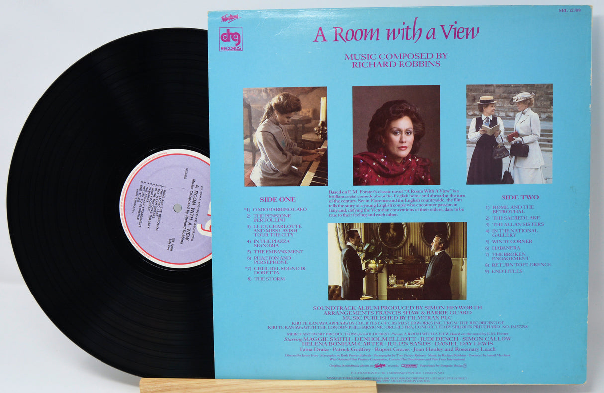 Vinyl record with a blue cover featuring images and text, titled 'A Room with a View'.