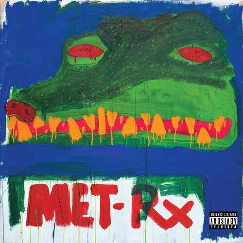 Album cover art for Action Bronson's Cocodrillo Turbo featuring a stylized, painted crocodile head with red eyes and a blue background. The text 'MET-RX' is prominent at the bottom.