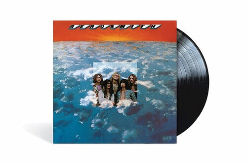 Aerosmith band's debut studio album vinyl record cover featuring the band members with a red and blue album title text.