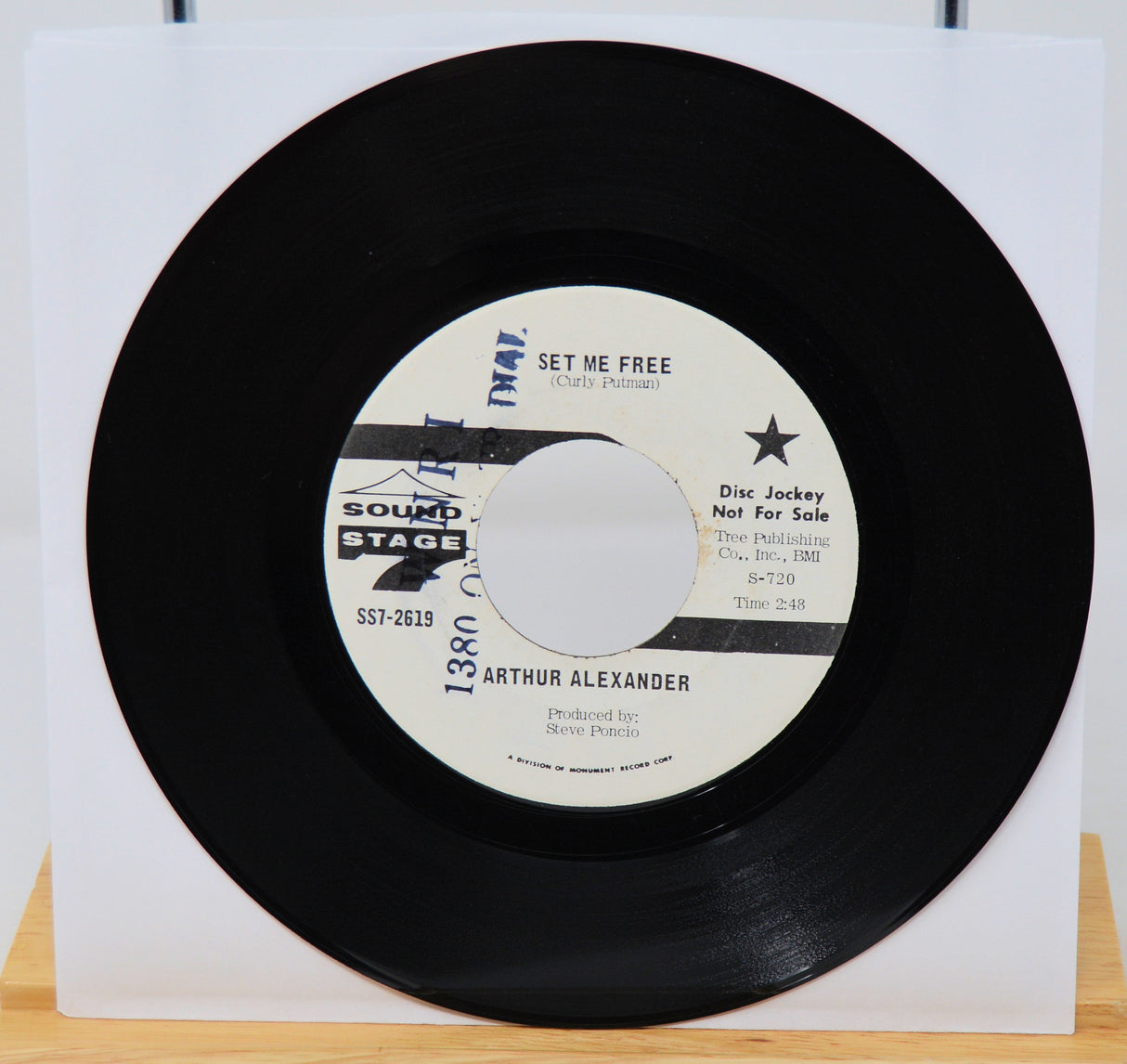Vinyl record with label on a white background