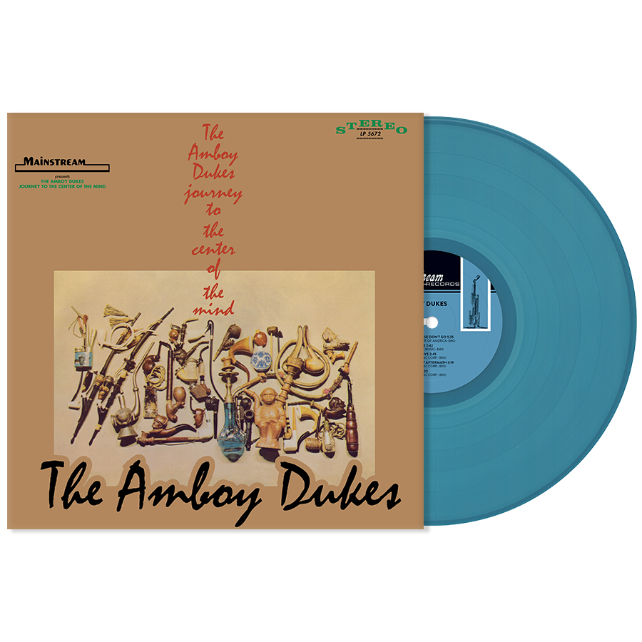 Vinyl record and cover of 'The Amboy Dukes' with blue disc and brown cover