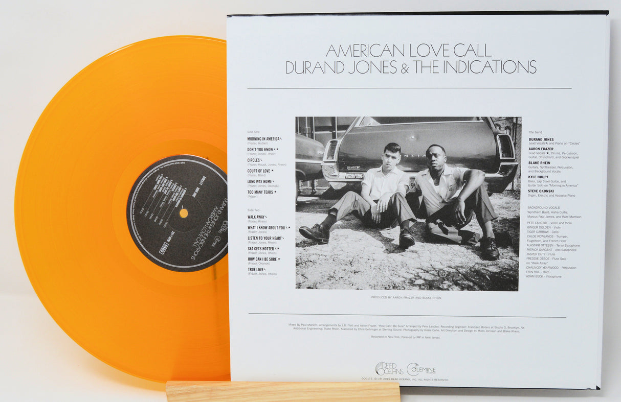 Back cover and tracklist of American Love Call LP with bright orange vinyl record
