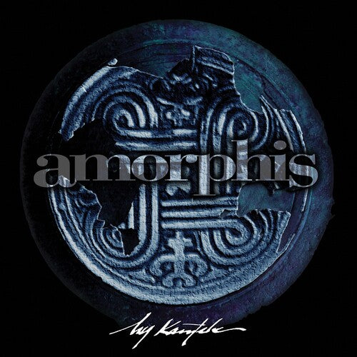 Vinyl record cover featuring a blue and white intricate pattern with the text 'amorphis' and a signature.