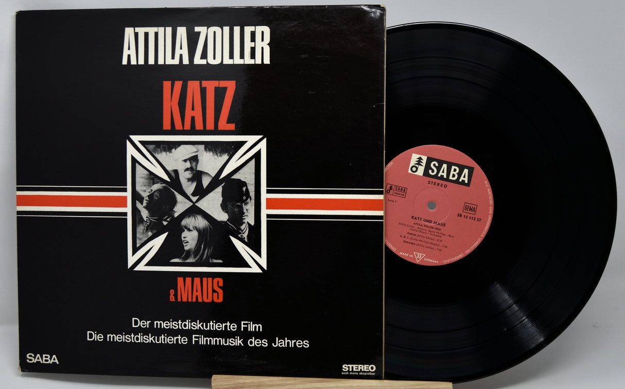 Front cover of Attila Zoller Katz und Maus SABA LP with record, showing bold graphics and film cast photos