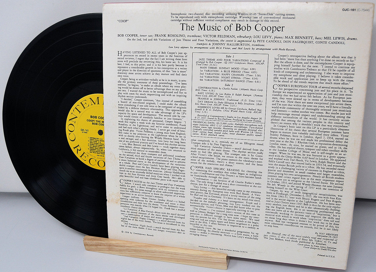 The Music of Bob Cooper vinyl record with detailed back cover sleeve and track information