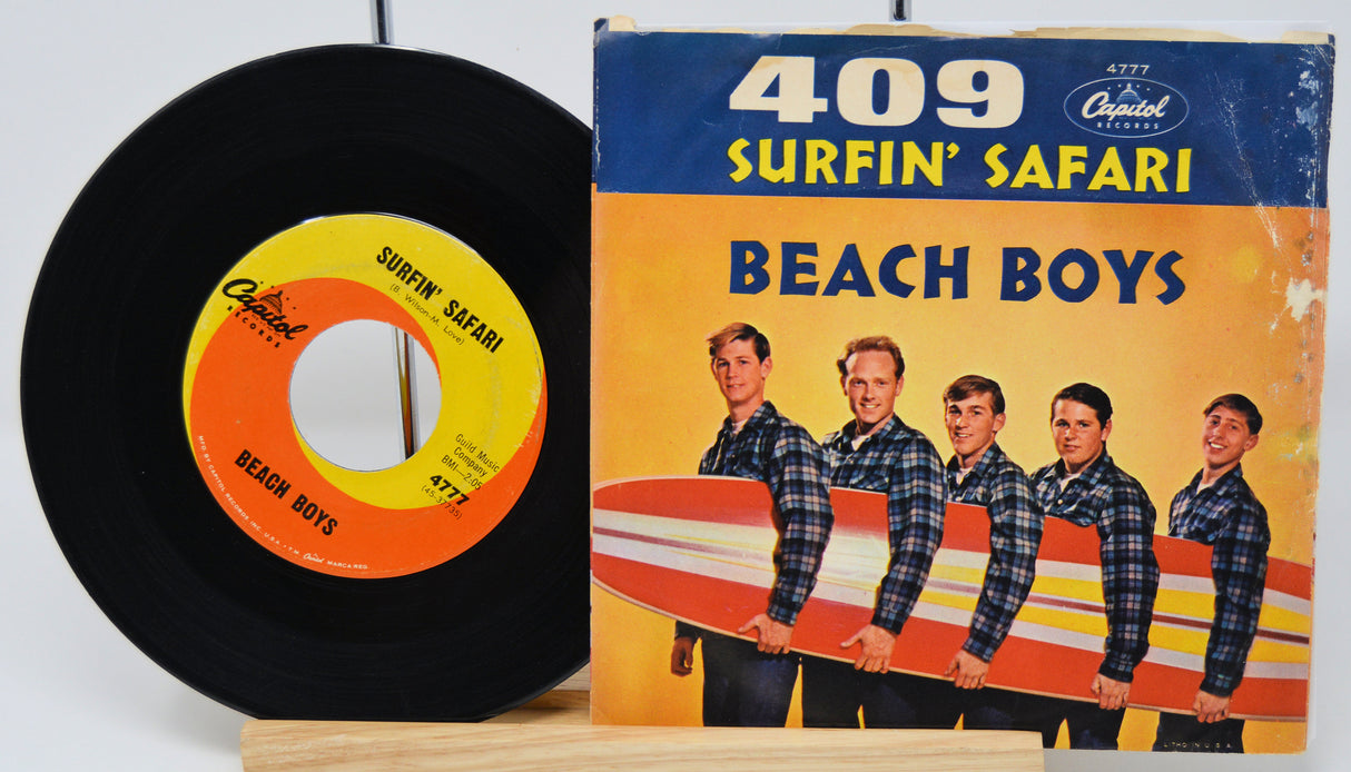 Vinyl record and cover of 'Surfin' Safari' by The Beach Boys