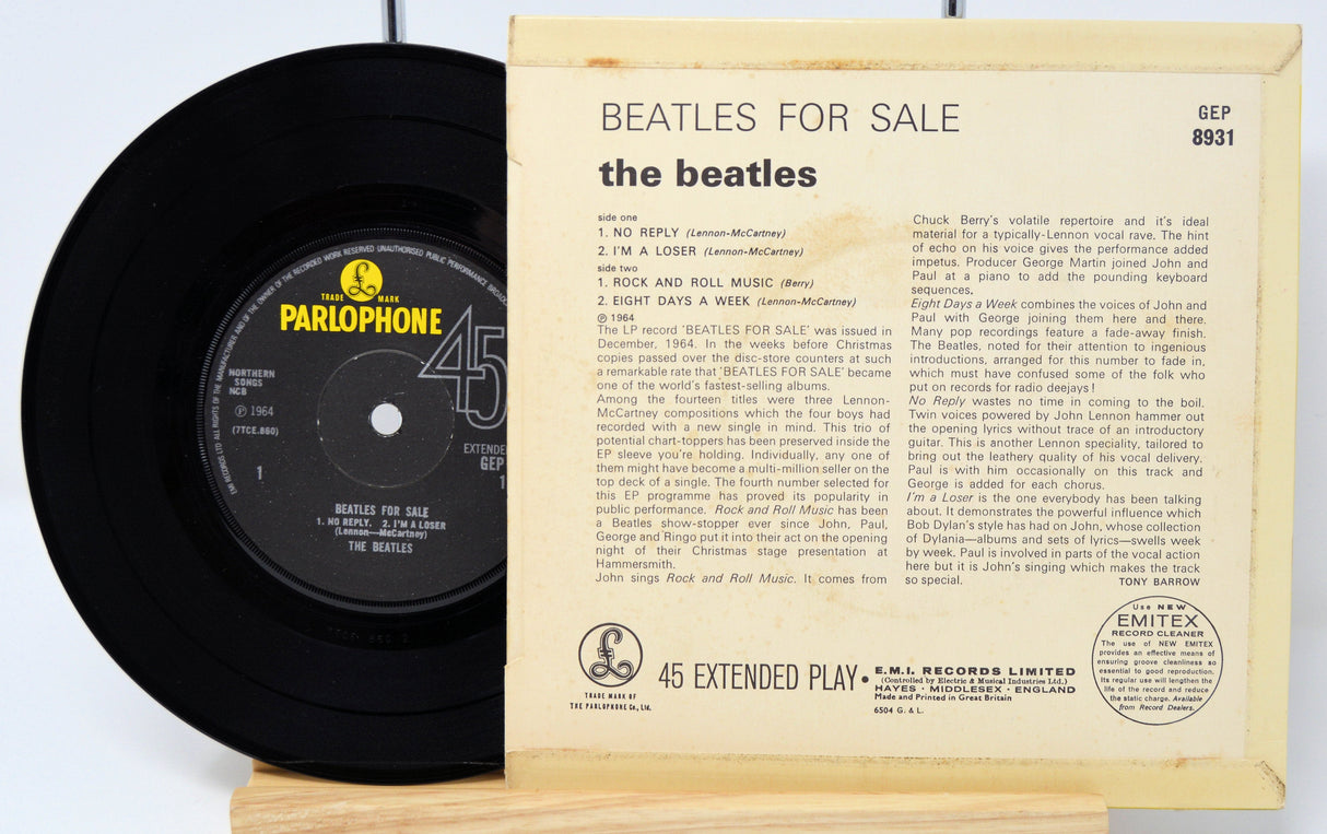 Beatles For Sale 1964 Parlophone 45 RPM EP with rear sleeve details and tracklist