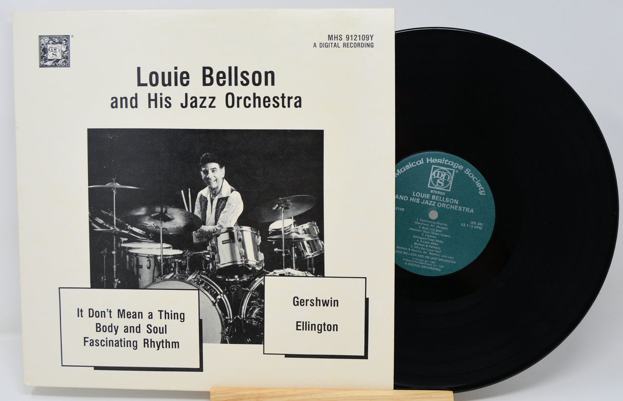 Vinyl record and cover featuring Louie Bellson and His Jazz Orchestra on a light gray background