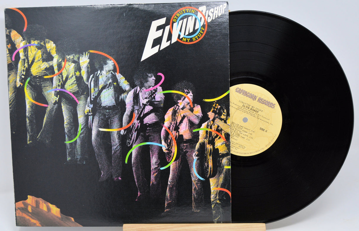 An image of Elvin Bishop's vinyl record and front cover of Struttin My Stuff