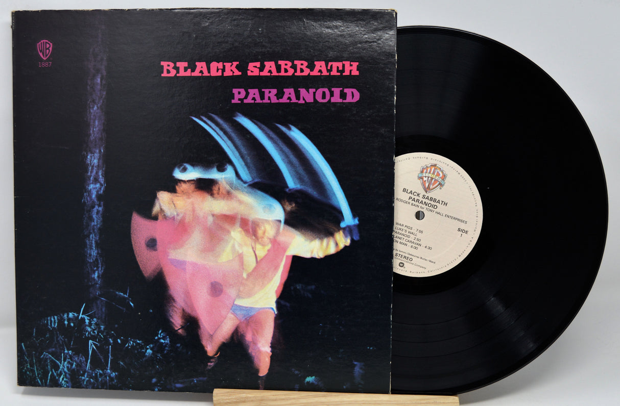 Black Sabbath 'Paranoid' vinyl record with cover on a white background