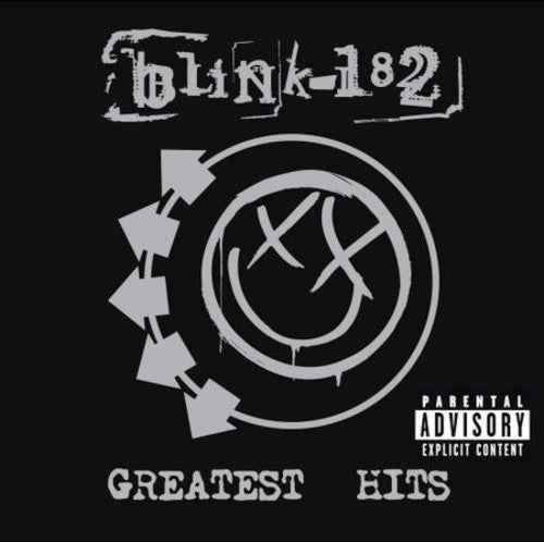 Album cover for 'Greatest Hits' by Blink-182 with logo and parental advisory label.