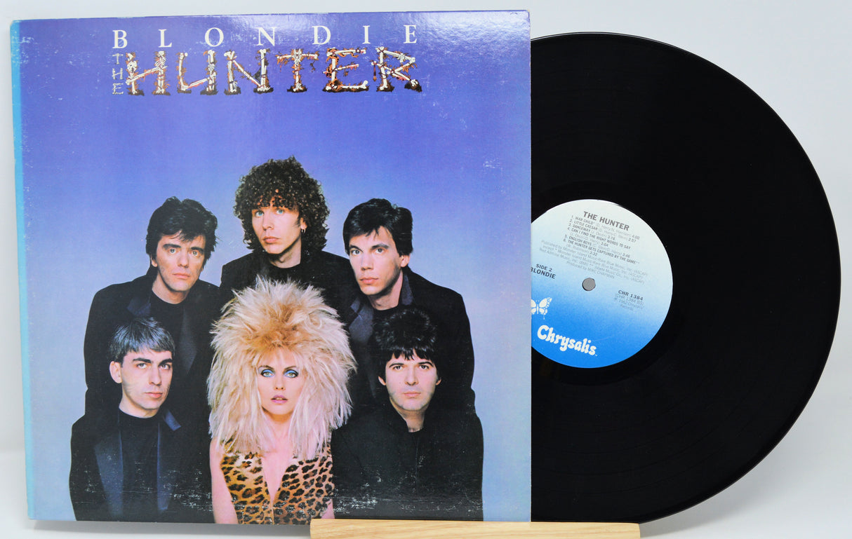 Vinyl record with cover featuring a band and album title 'The Hunter' by Blondie.