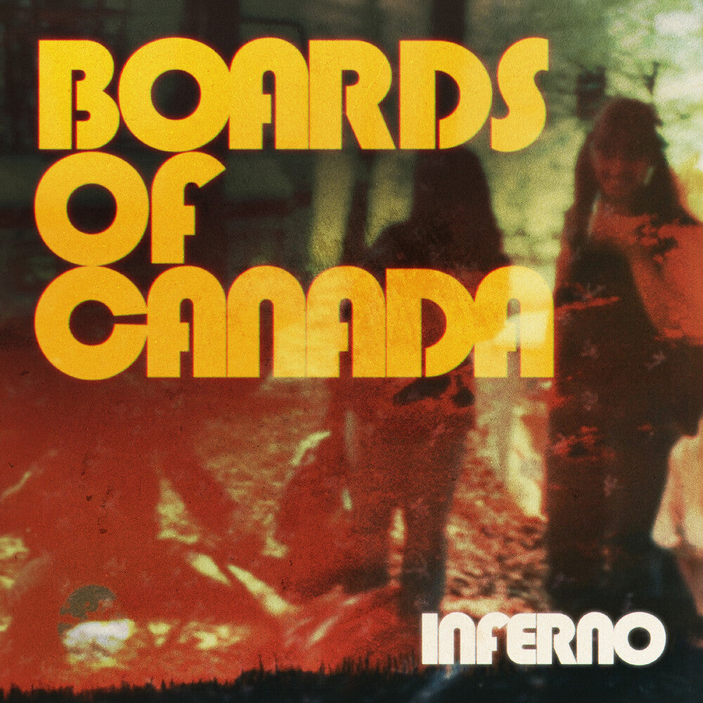 Album cover for 'Inferno' by Boards of Canada with people around a campfire.