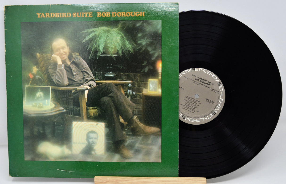 Front cover and vinyl of Bob Dorough's Yardbird Suite album featuring Bob Dorough sitting