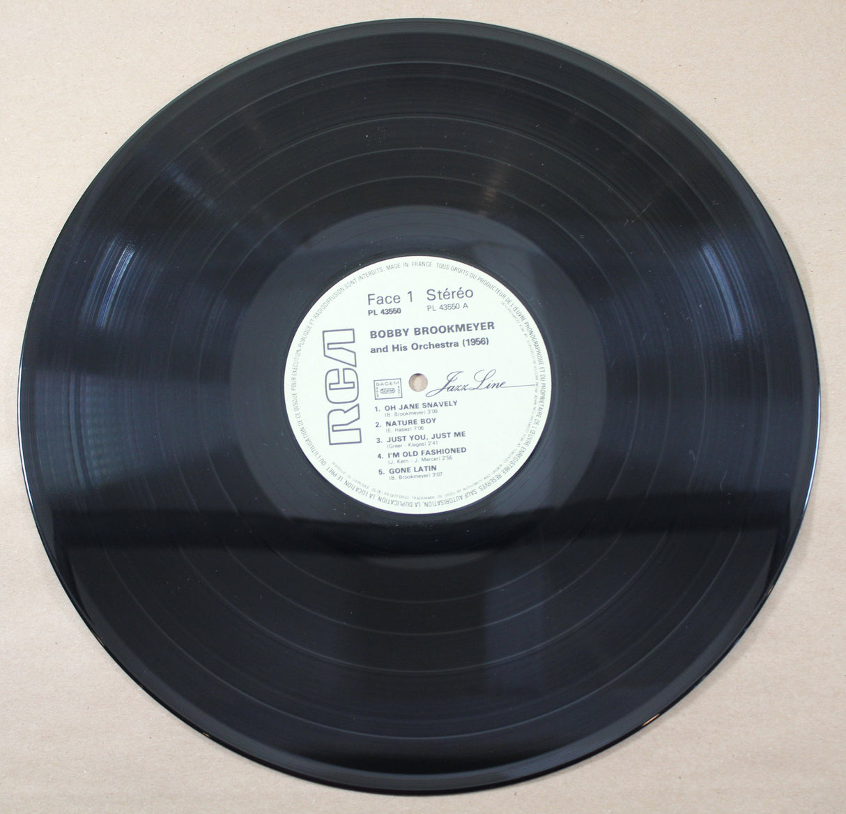 RCA vinyl record of Bobby Brookmeyer and His Orchestra 1956 Jazz Line edition