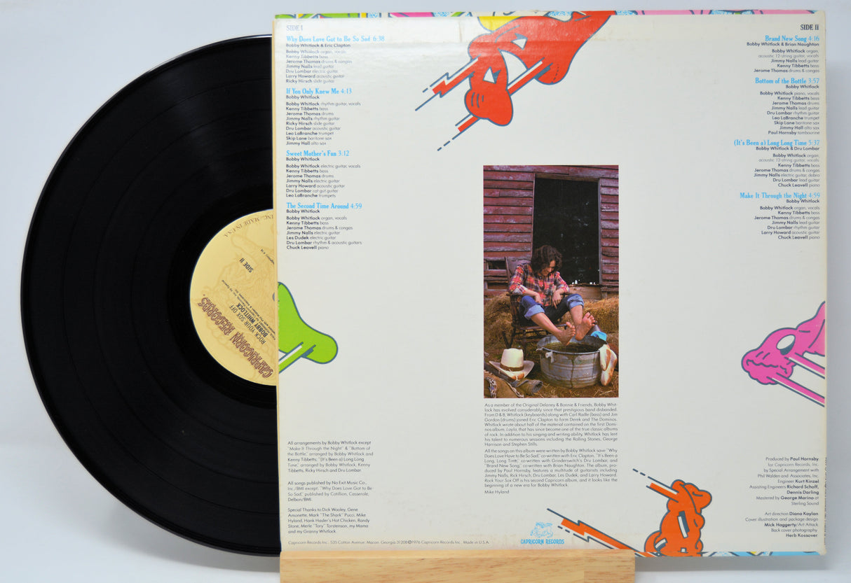 'Bobby Whitlock Rock Your Sox Off' Vinyl record with colorful cover featuring a person by a wooden cabin.