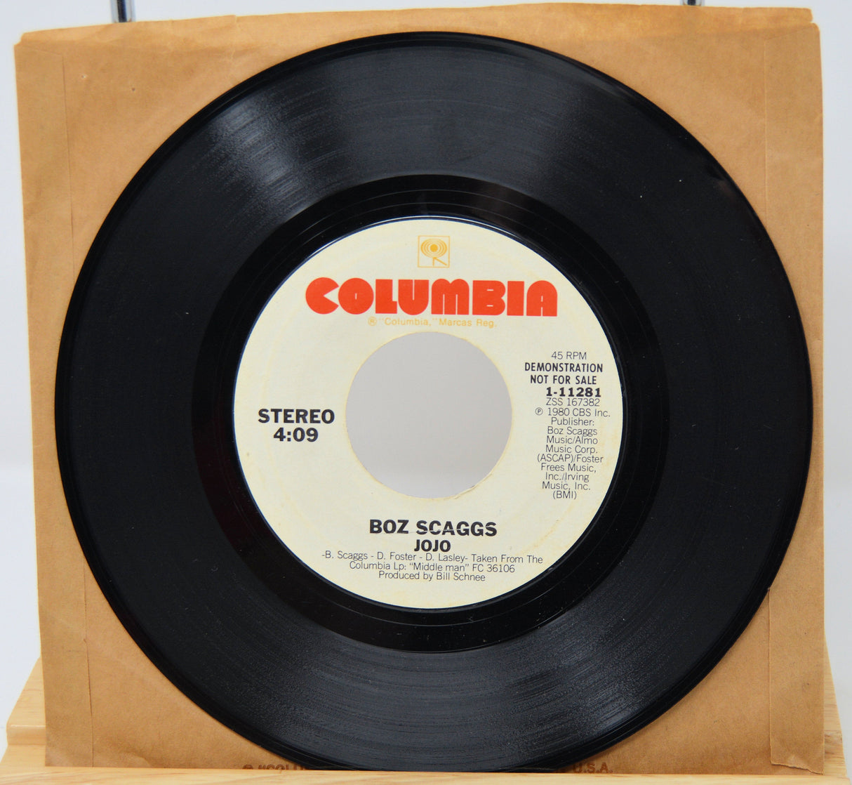 Boz Scaggs Jojo promotional 45 RPM vinyl record by Columbia in original sleeve