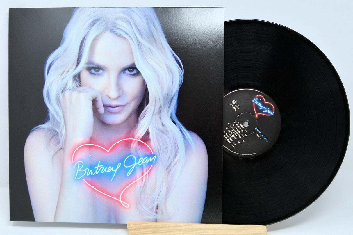 Britney Jean vinyl record with front album cover and neon heart logo