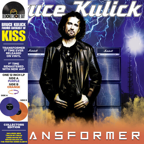 Promotional graphic for Bruce Kulick's 'Transformer' vinyl album with a stylized depiction of the artist and album details.