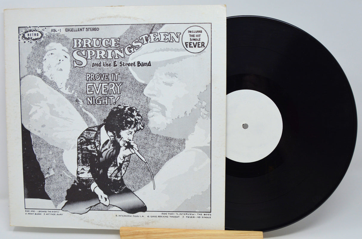 Bruce Springsteen Prove It Every Night! bootleg vinyl LP with illustrated cover art.
