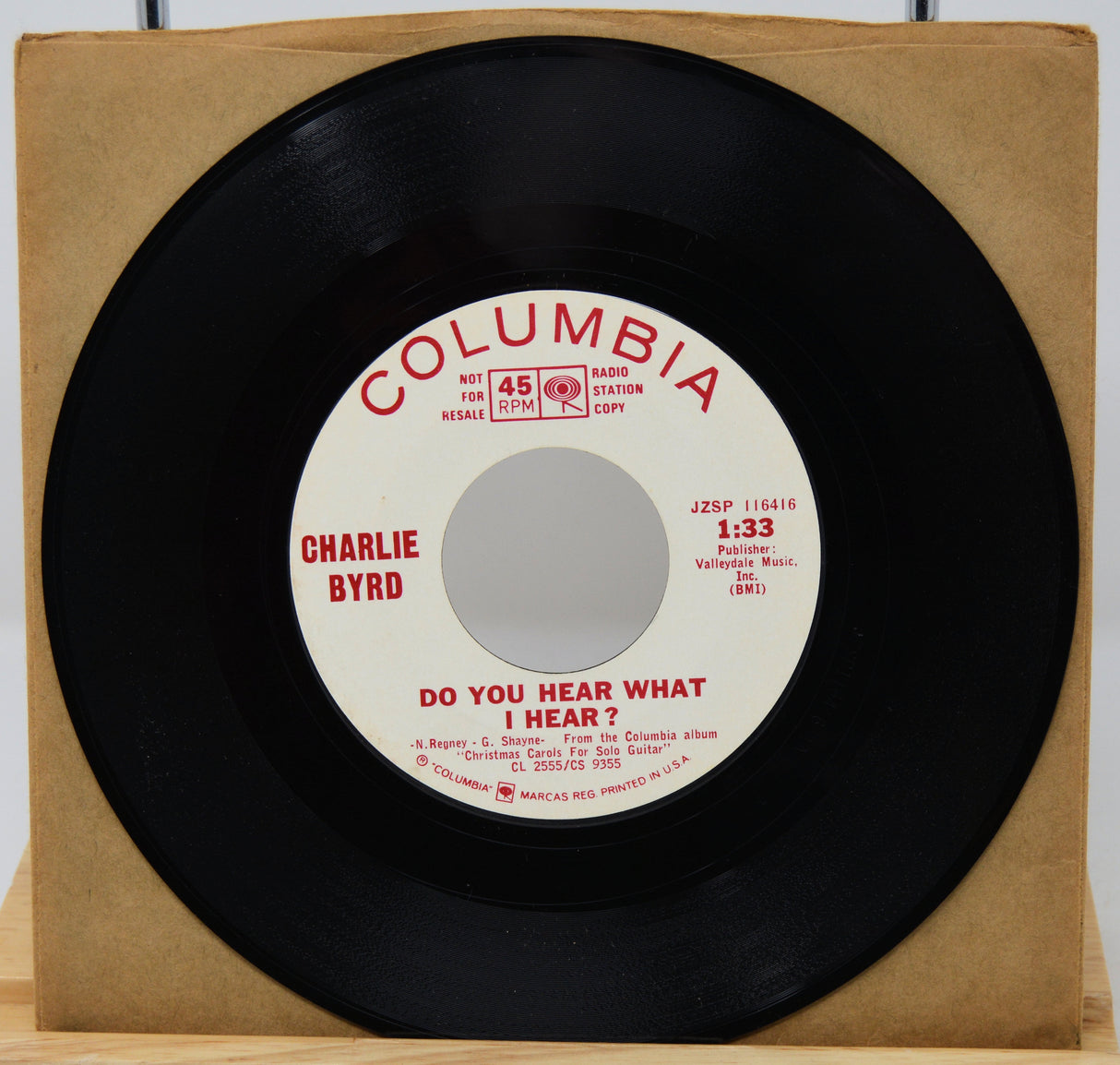 Vinyl record with Columbia label and Charlie Byrd's name on a cardboard sleeve.