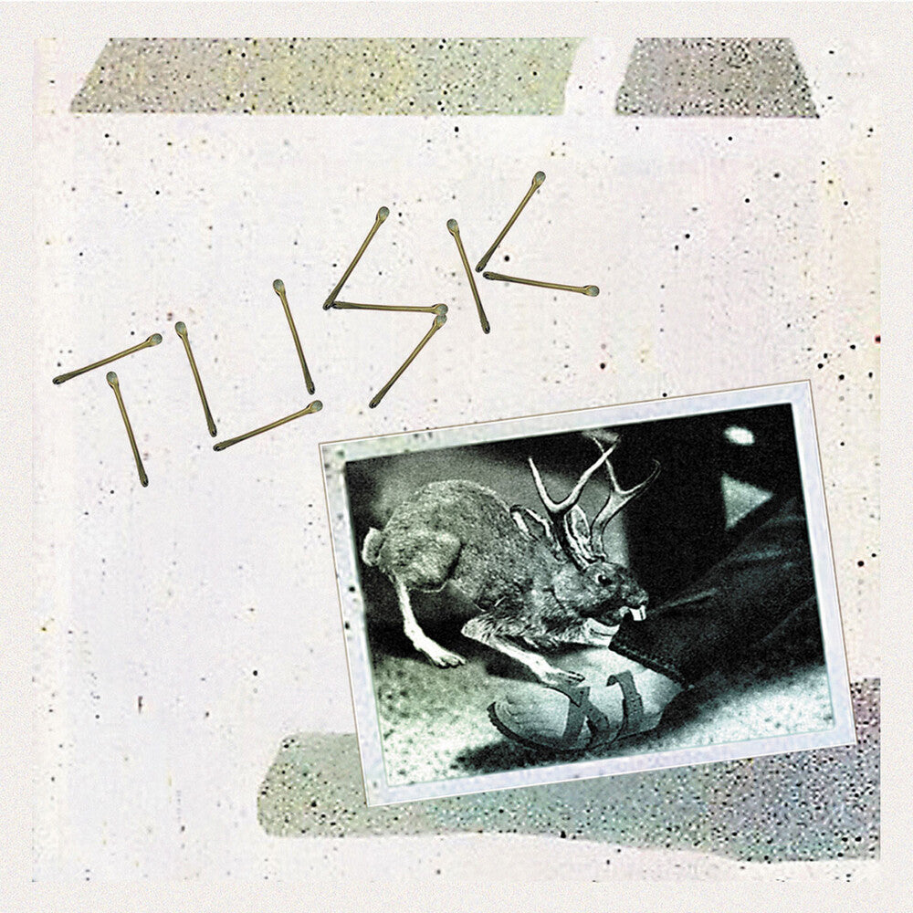 Album cover with a jackalope photo and 'TUSK' text on a textured surface