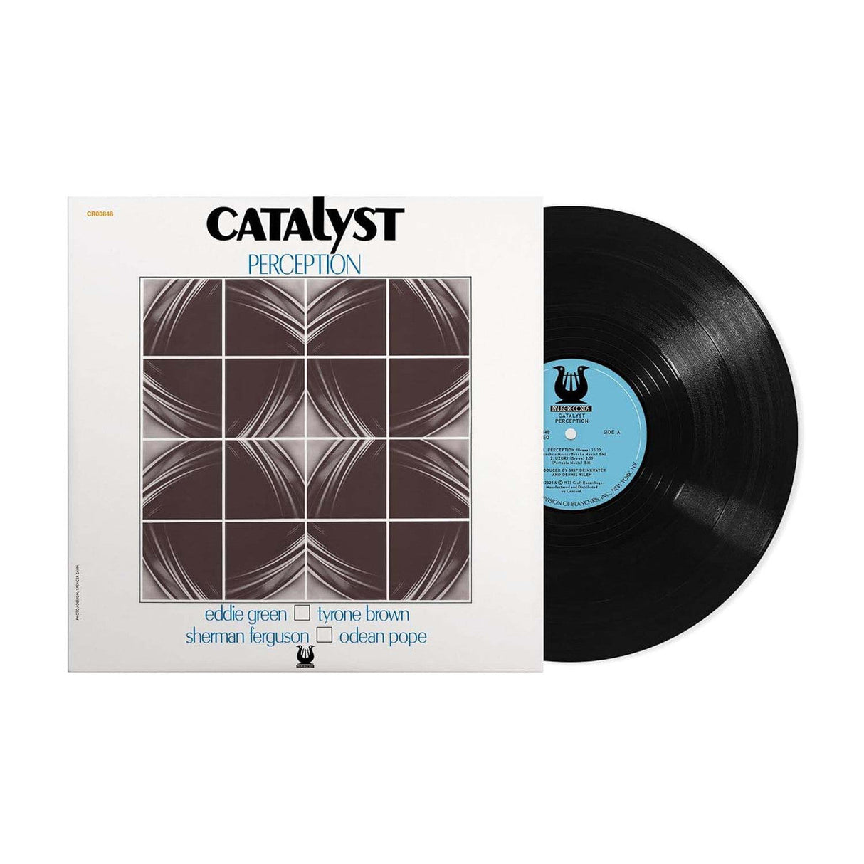 Catalyst Perception vinyl record partially out of its cover with geometric album artwork