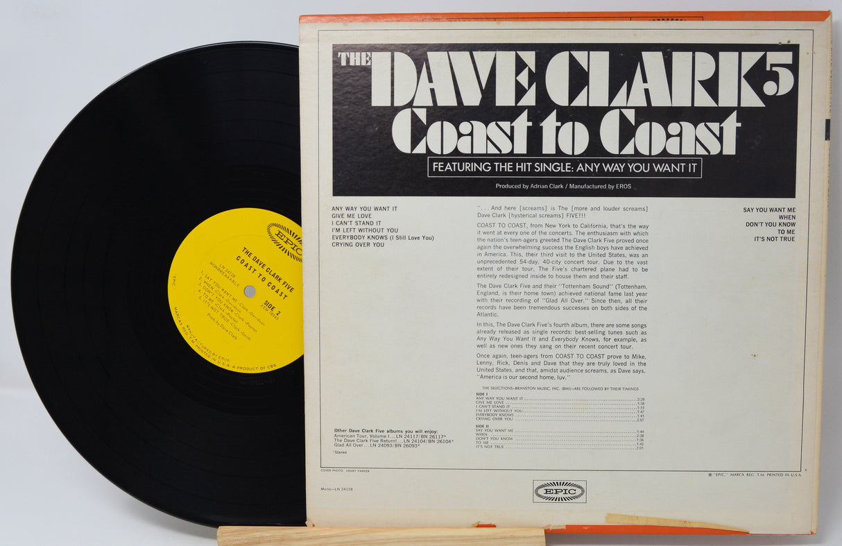 Vinyl record with cover featuring 'Dave Clark 5' and text on a light gray background
