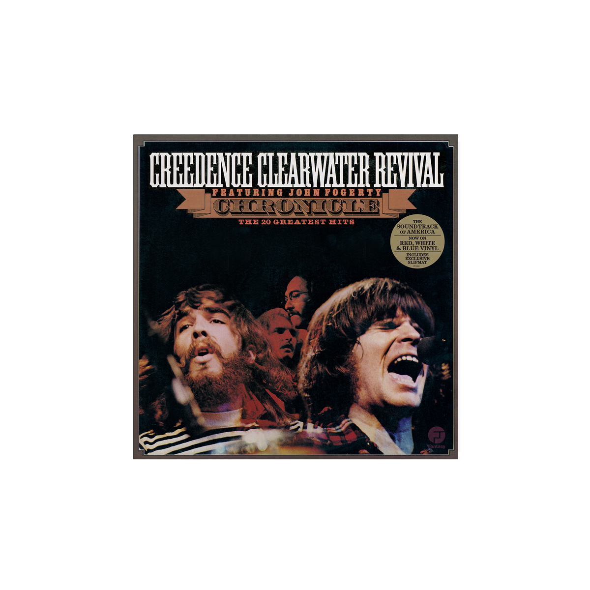 Creedence Clearwater Revival album cover with band members on a white background
