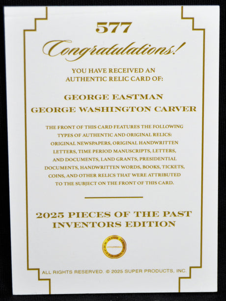G.W. Carver & G. Eastman - Dual Relic Card, Keepsake Pieces of the Past Inventors