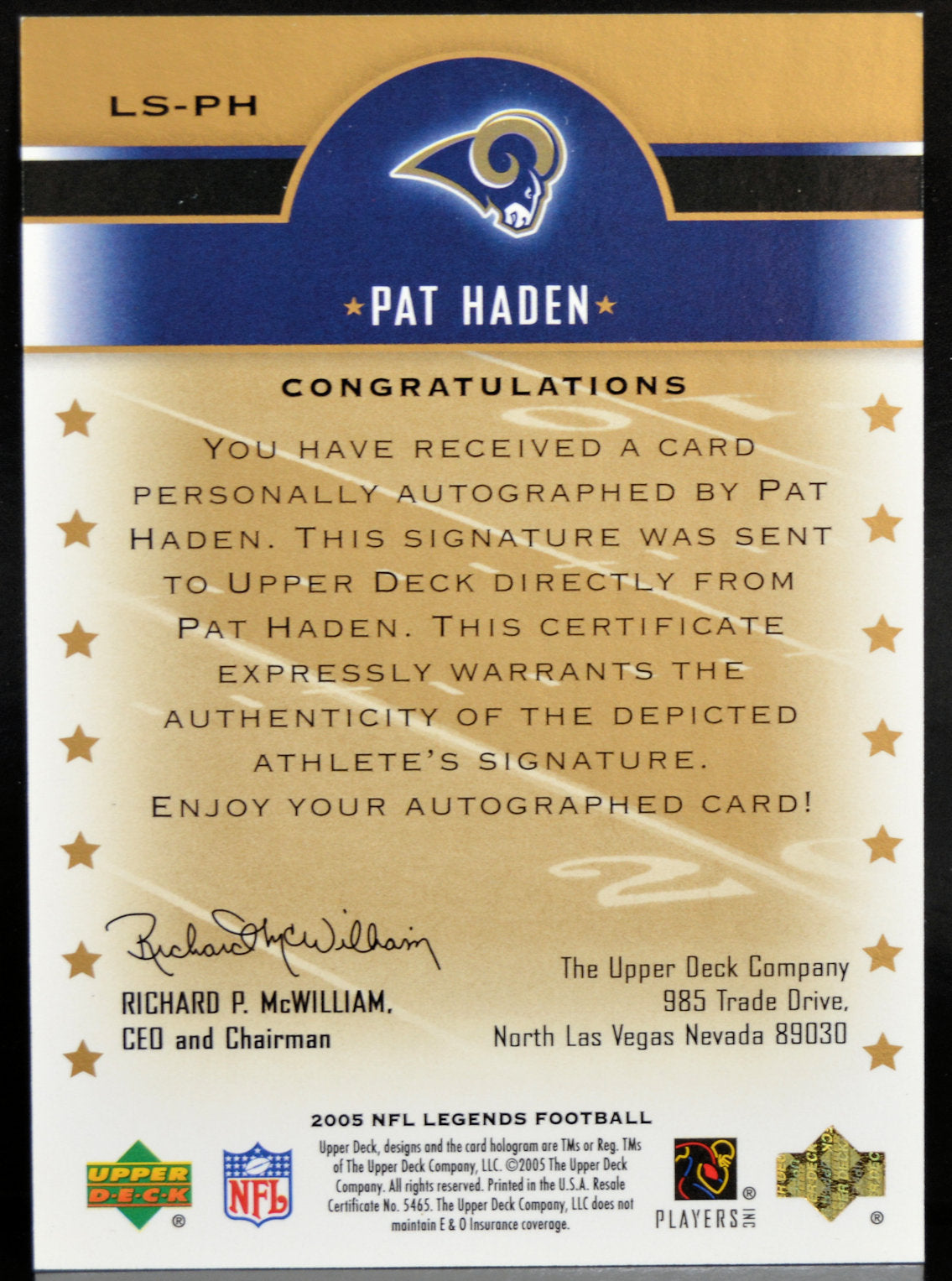 Haden, Pat - 2005 UD Legends Auto