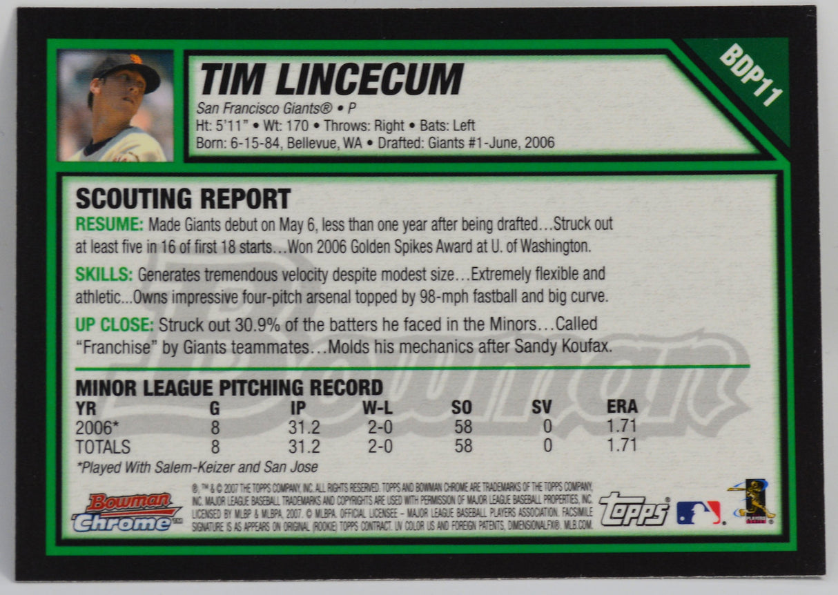 Lincecum, Tim - 2007 Bowman Chrome Draft