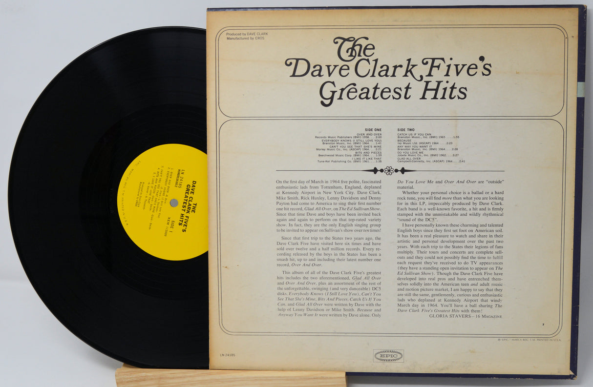 Vinyl record with cover titled 'The Dave Clark Five's Greatest Hits' on a white background