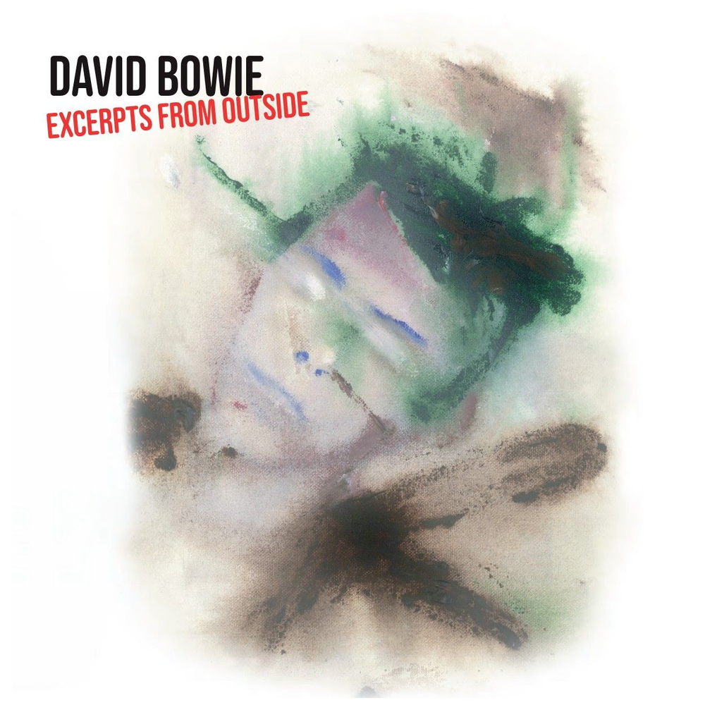 Album cover with abstract design and text 'David Bowie Excerpts from Outside' on a white background