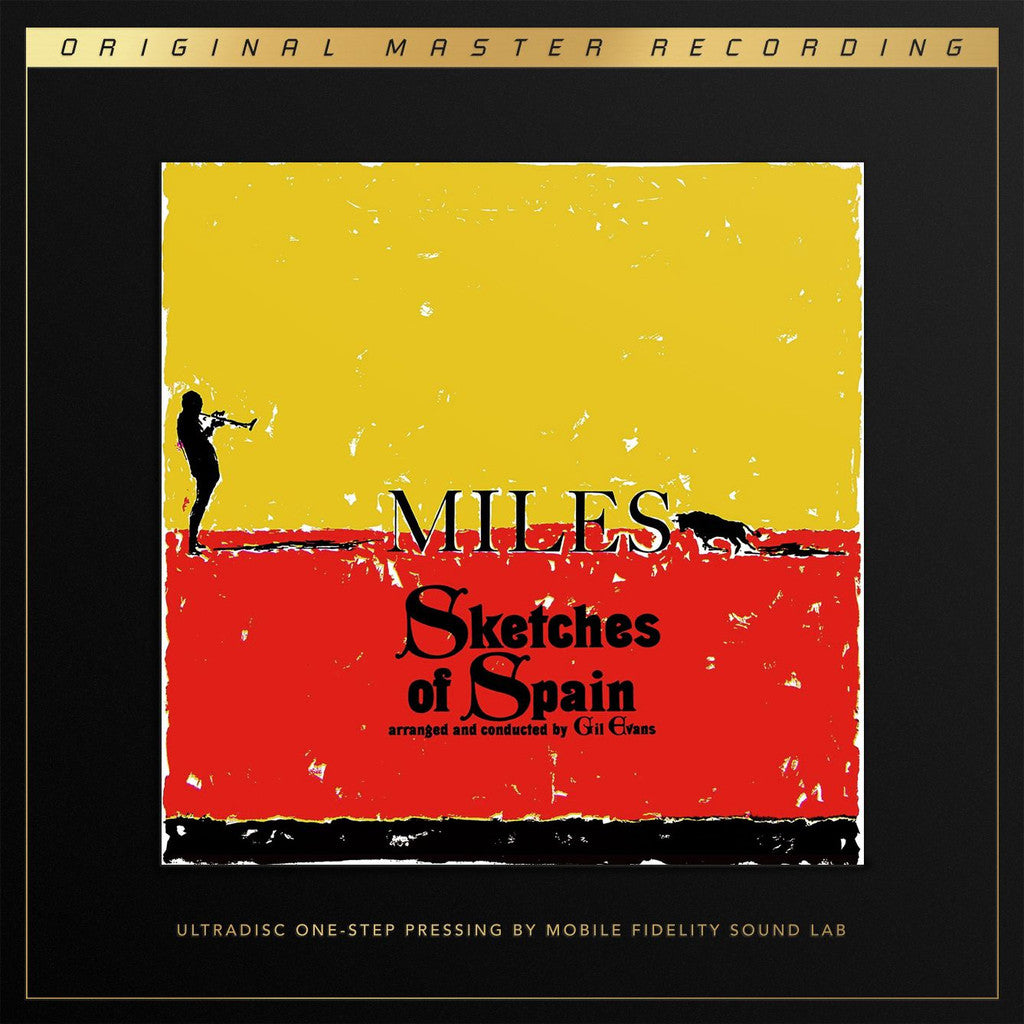 Album cover for 'Sketches of Spain' by Miles Davis with a yellow and red design.