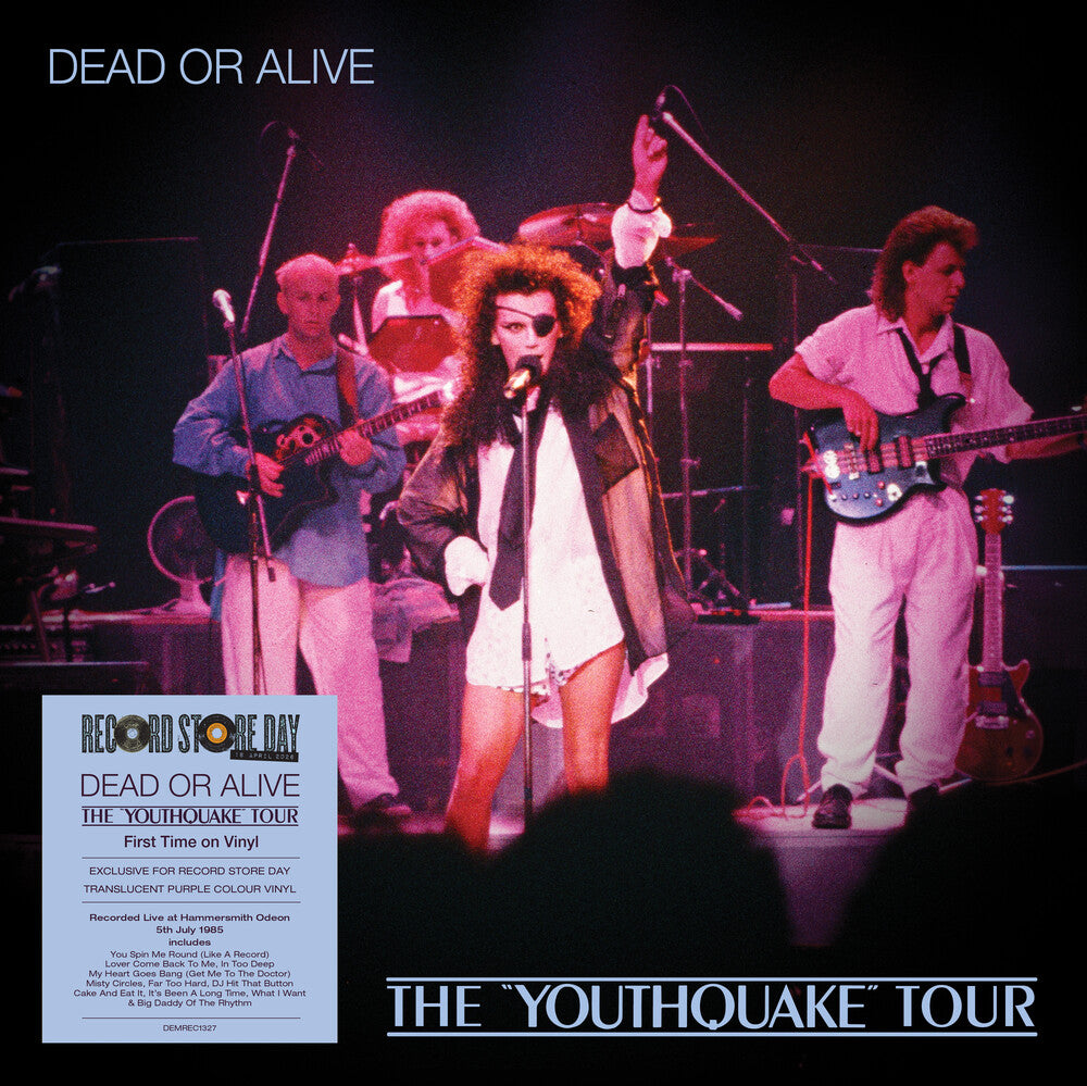 'Dead Or Alive' performing on stage with promotional text for 'The Youthquake Tour' and 'Record Store Day'.