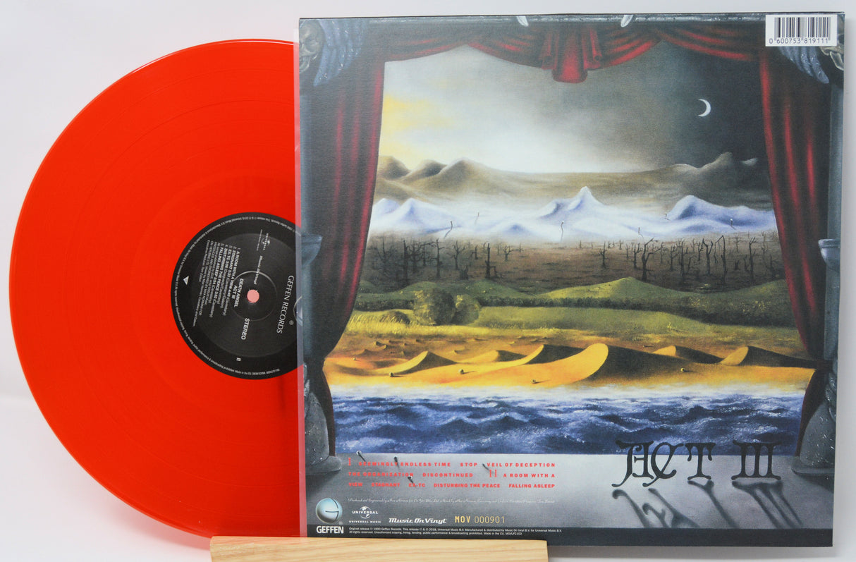 Vinyl record by Death Angel with a red record and back cover featuring a scenic artwork and 'ACT III' branding.