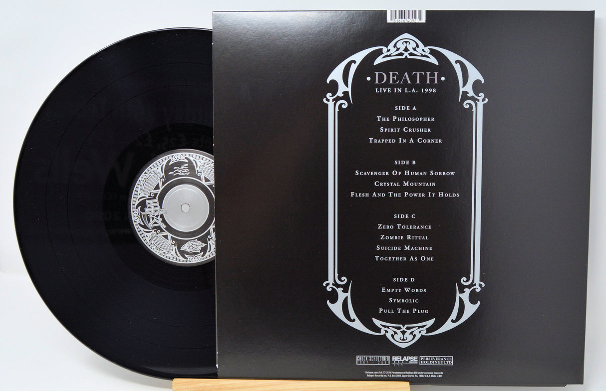 Death Live in L.A. 1998 vinyl LP back cover showing tracklist and black record