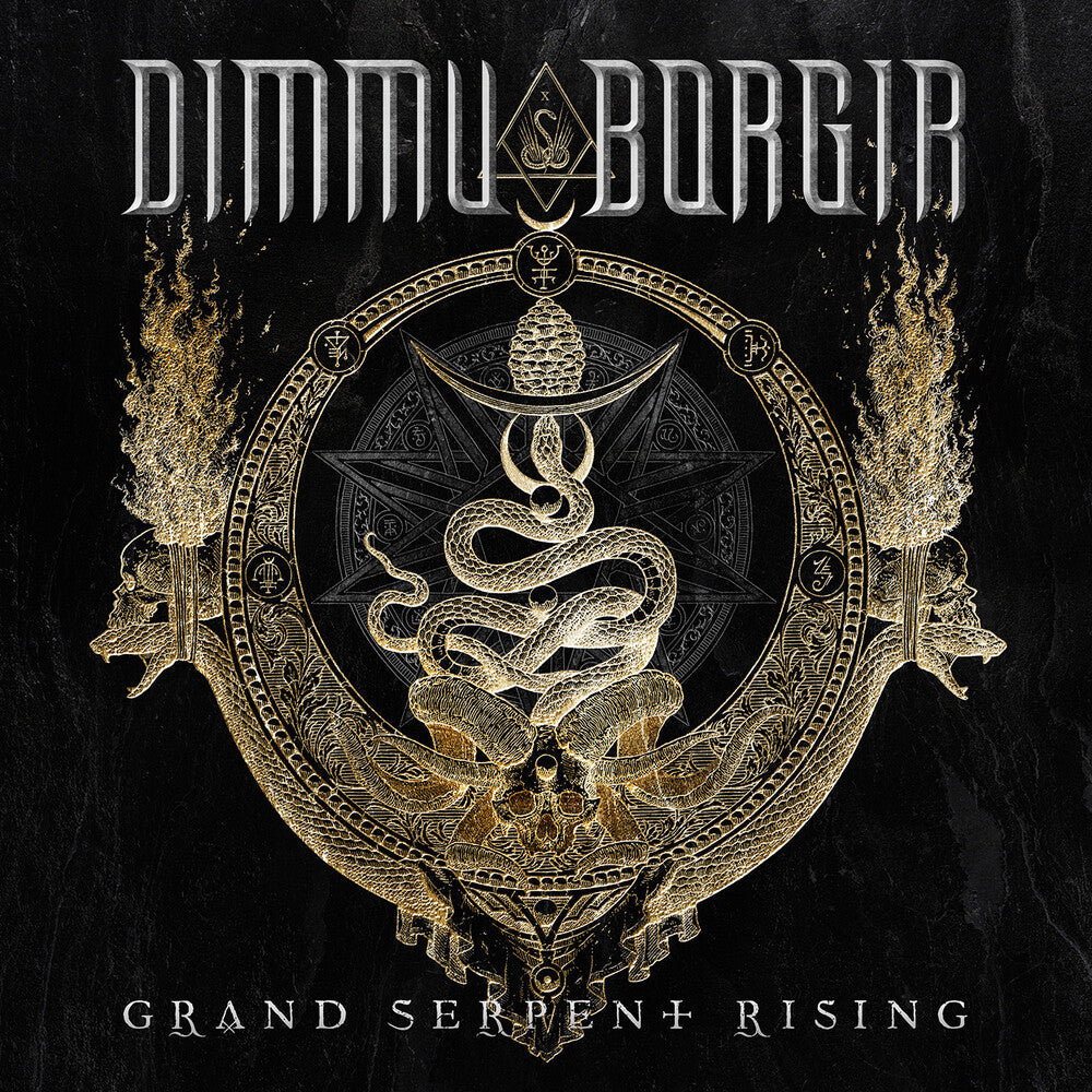 Album cover for 'Grand Serpent Rising' by Dimmu Borgir with ornate design and text.