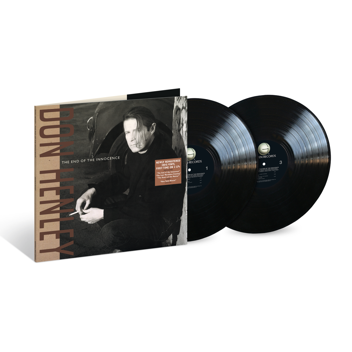 Vinyl album with cover featuring a person, on a white background