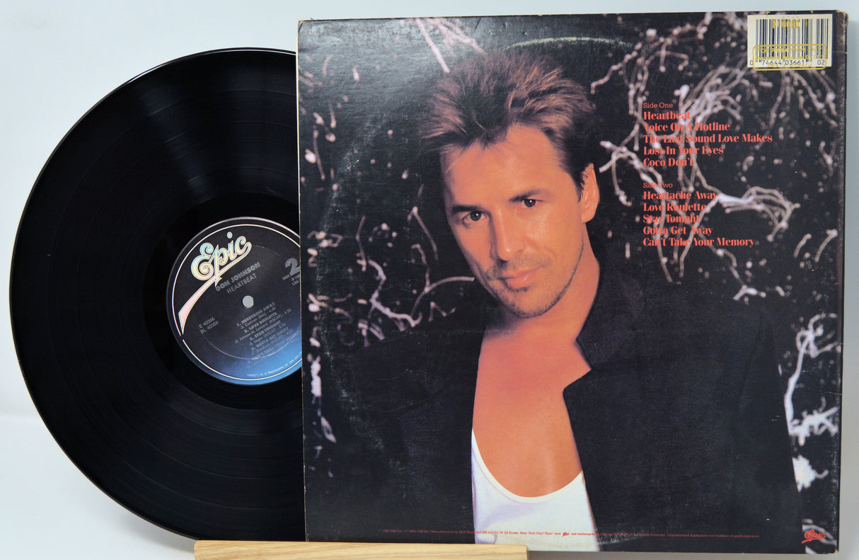Vinyl record with its cover featuring a person on a light blue background