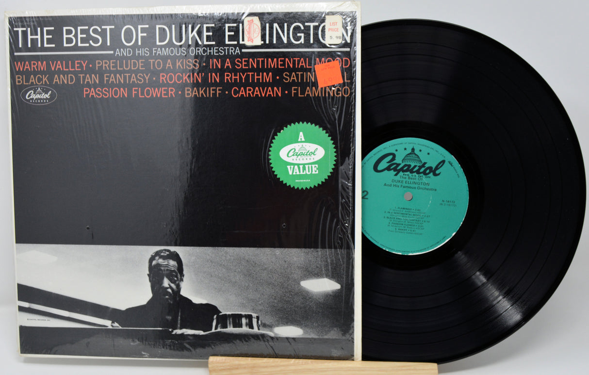 Vinyl record and cover titled 'The Best of Duke Ellington' on a white background
