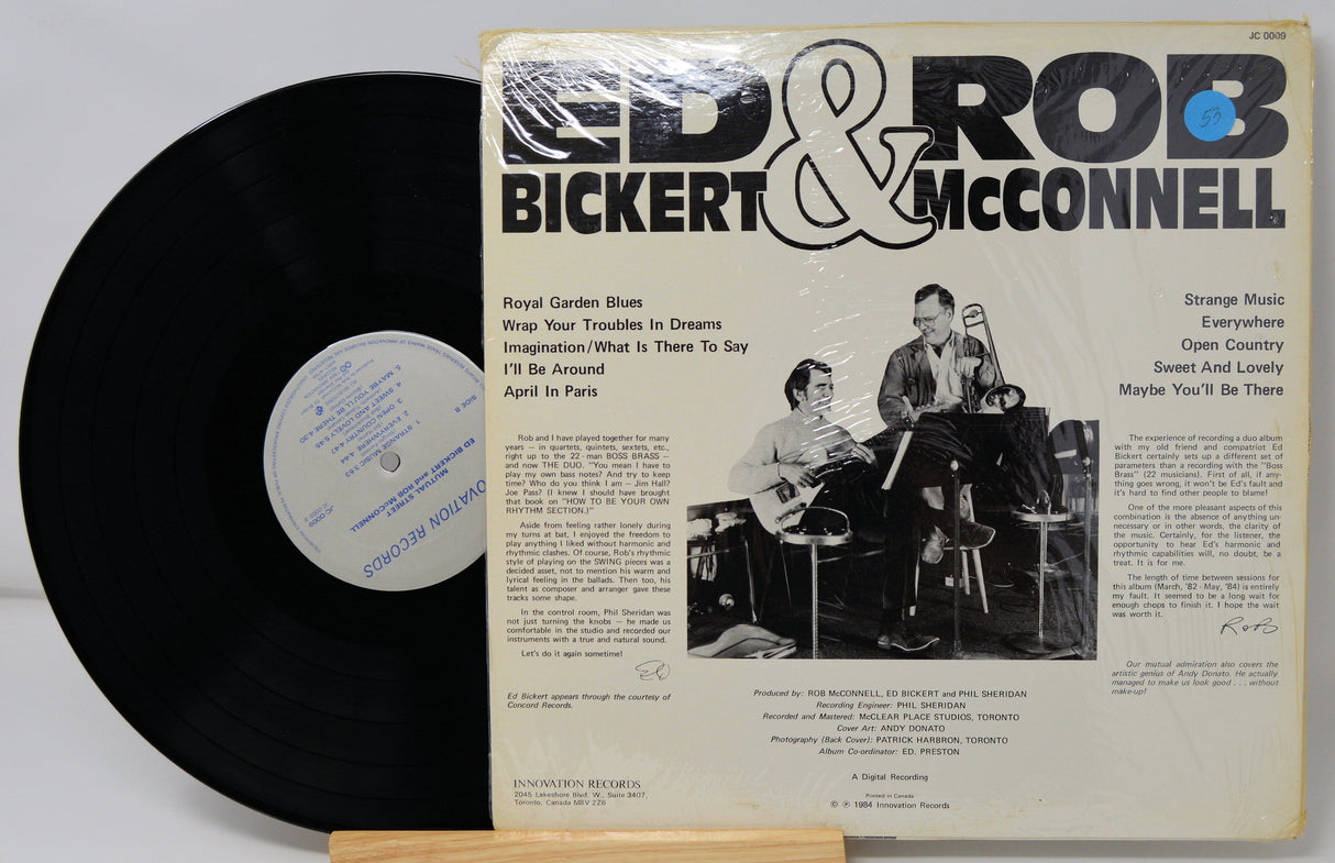 Back cover of Ed Bickert & Rob McConnell's 'Mutual Street' vinyl with tracklist and album notes