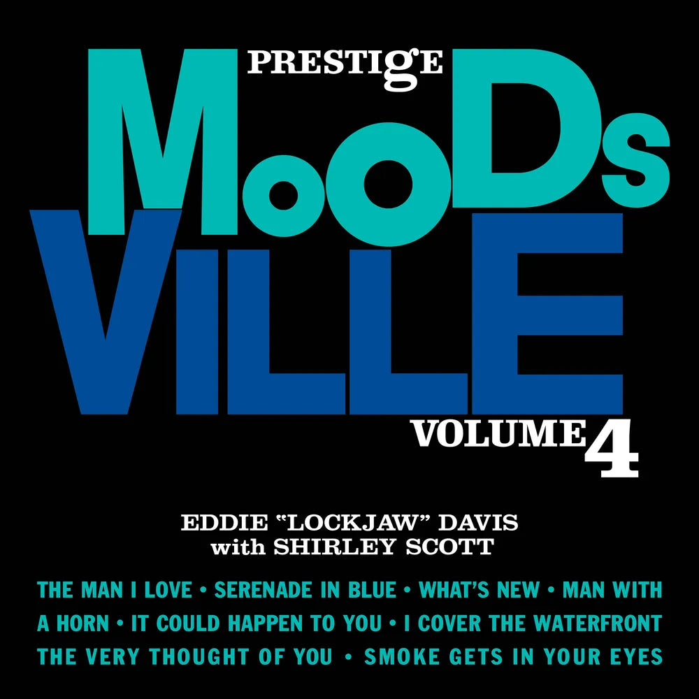 Album cover for Prestige Mood's Ville Volume 4 featuring Eddie 'Lockjaw' Davis with Shirley Scott, with tracklist text at the bottom on a black background.