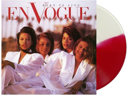 En Vogue Born to Sing album cover with the group posing in white on a red and white vinyl record