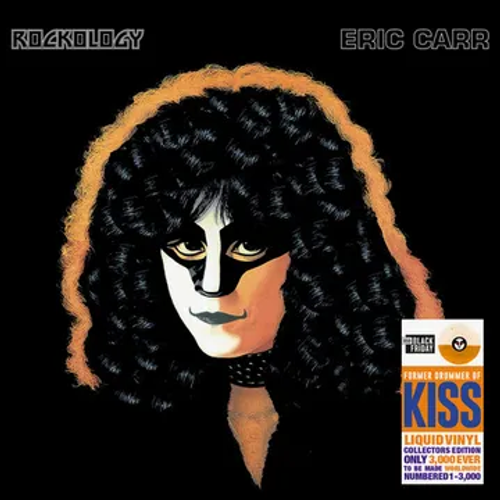 Eric Carr Rockology liquid vinyl collector's edition album cover featuring stylized portrait with KISS makeup