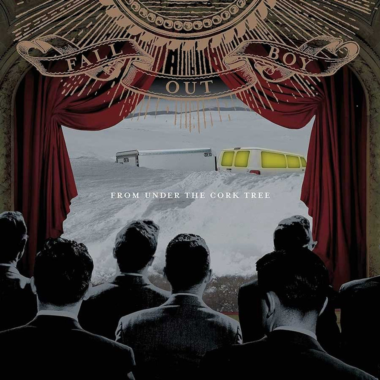 Album cover with red curtains, a stage, and text 'Boy Out from Under the Cork Tree'.