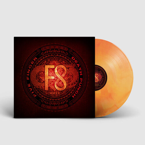 Vinyl record with orange disc and black cover featuring 'FS' logo on a light gray background